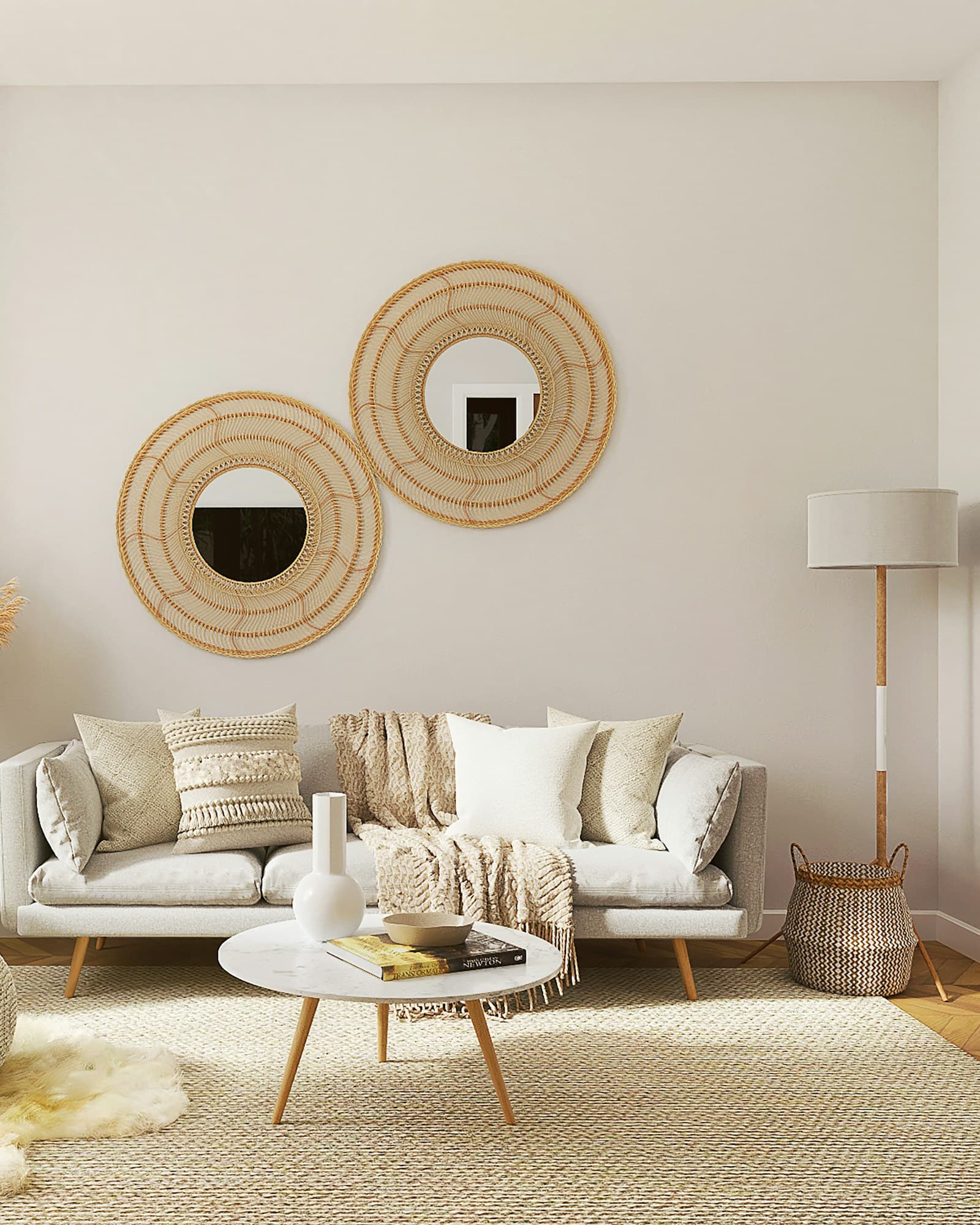 A bright, freshly cleaned living room with a cream sofa and natural light